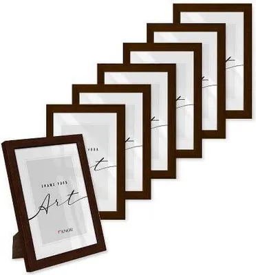 Produktbild von 🖼️KNOR®️ Bilderrahmen 15X21 cm Braun Holzdekor, 7er Set Posterrahmen, Bilderrahmen, Fotorahmen, bruchsicheres Acrylglas, Picture Frame 15x21, zum Aufhängen & Aufstellen 🎨Isabella Kollektion