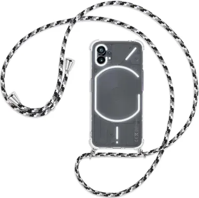 Produktbild von Handykette Backcover-Schutzhülle mit Band (Metall silberfarben) für Nothing Phone (1) (A063, 6.55'') - schwarz/grau/weiß