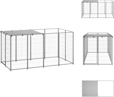 Obrázek produktu pro vidaXL Stříbrná psí bouda 2,42 m² ocel - Psí boudy a výběhy