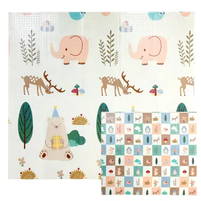 Produktbild von Krabbelmatte Baby Spielmatte Kinder 196x176x1cm Faltbar Spielteppich Spielunterlage Groß Rutschfest Beidseitig Tragbar Wasserdicht Innen Außen