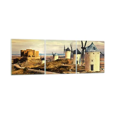 Produktbild von Bilder auf glas - Windmühle andalusien landschaft - 90x30cm - Glasbilder - Wandbilder - Kunstdruck - zum Aufhängen bereit - Wanddekoration aus Glas - Glas Bilder - Wandbild auf Glas - GCA90x30-2729