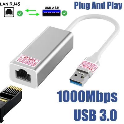 Produktbild von Silber USB 3.0 RJ45 LAN Adapter Gigabit kompatibel mit Apple, Macbook Laptop Notebook PC