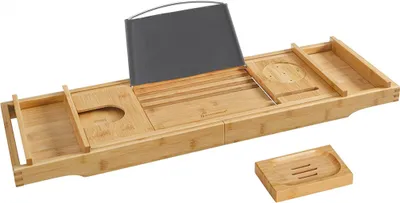 Image de SONGMICS Plateau de table en bambou naturel, extensible de 75 à 109 cm