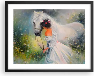 Produktbild von Gerahmtes Poster - Schwarzer Rahmen - Frau Wiese Pferd - 50x40 cm - Wand Bild - Wanddeko - Wandbilder - Kunstposter - Wandposter - Bilderrahmen - Bilder - Kunstdruck - Wandbild - P2BAA50x40-3470