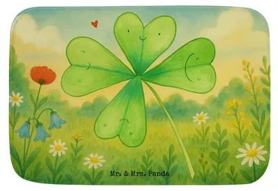 Produktbild von Mr. & Mrs. Panda Duschvorleger Blume Kleeblatt Design - Weiß - Geschenk, Badezimmerteppich, Glücksbringer, Motivation, Badteppich, duschmatte, Badematte, Jobwechsel