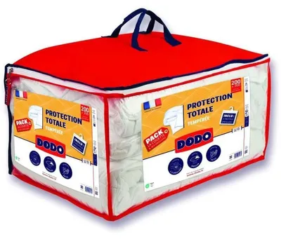 Produktbild von DODO Total Protection Bettset 220x240 cm Steppdecke + 2 Kissen 60x60 cm + 2 Kissenhüllen/Protektoren 60x60 cm, 100% Polyester, weiß