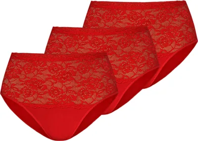 Produktbild von Teyli 3er Pack: Hohe Taille Baumwollslip mit Spitze Violetta Female 144-3 rot M