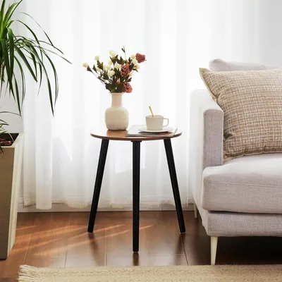 Image de Table d'appoint ronde en bois style scandinave 42x42x51CM Noyer