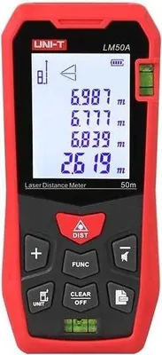 Produktbild von UNI-T LM50A Laser Distanzmesser, 50m, 2 Wasserwagen, Selbstkalibrierung, 2 x 1,5 V