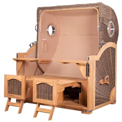Produktbild von Strandkorb-Set - bene living - Ammersee Grande XL Teak - PE grau - Modell 586 - inkl. Liftersystem