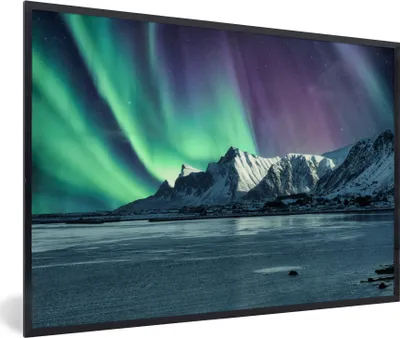 Produktbild von MuchoWow® MuchoWow® Gerahmtes Poster Nordlichter - Schnee - Norwegen 90x60 cm - Poster mit zchwarzem Bilderrahmen - Fotorahmen - Foto-Plakat
