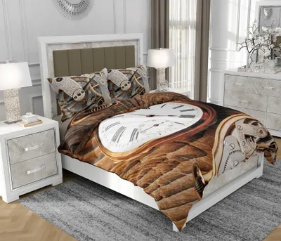 Produktbild von Bettwäsche 140x200 cm + 2x70x80 cm, 3-teilig, 100% Baumwolle, Satin, Reißverschluss, Uhr, Dunkelbraun - SOVIO | So.0081