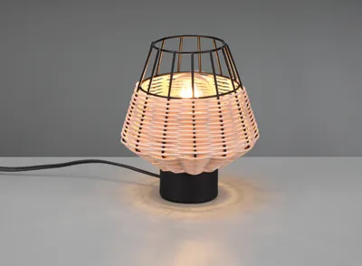 Produktbild von LED Tischlampe Boho Nachttischlampe mit Rattan Natur Schirm dimmbar rund Ø 18cm
