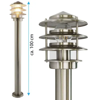 Produktbild von Edelstahl Außenstandleuchte 100cm – moderne Standleuchte mit E27 Fassung & Glas – wetterfeste Wegeleuchte IP44 für Garten & Terrasse | 249-1000