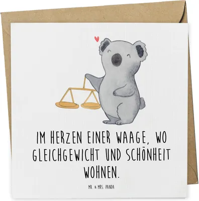 Produktbild von Mr. & Mrs. Panda Grußkarte Waage Astrologie - Weiß - Geschenk, Klappkarte, Glückwunschkarte, Tierkreiszeichen, faltkarte, Sternzeichen, anlasskarte, Geburtstagsgeschenk