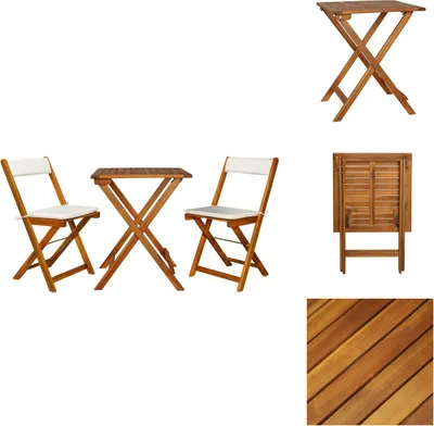 Image de vidaXL Ensemble Bistro 3 pièces pliable avec coussins en bois massif d'acacia - ensembles de meubles de jardin