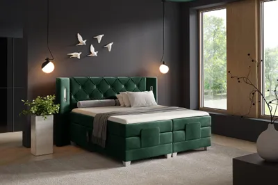 Produktbild von Boxspringbett Elektrisch Bett STEVE 200x200cm in Stoff Fresh Flaschengrün
