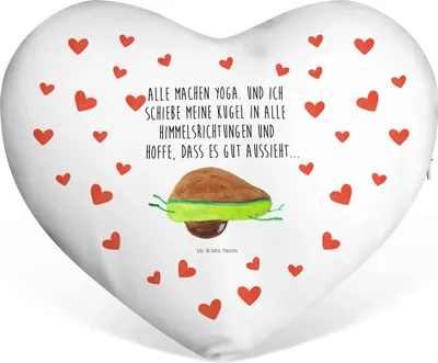 Produktbild von Mr. & Mrs. Panda Sofakissen Avocado Yoga - Weiß - Geschenk, Humor, Unsportlich, Kuschelkissen, Bauch, Herzkissen, dekoartikel, Dekokissen, Hilfe, Haha, Schmusekissen