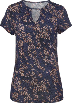 Produktbild von VIVANCE Kurzarmshirt blau-rosé bedruckt Größe 44/46