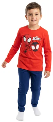 Produktbild von Marvel Spidey und seine Super-Freunde Schlafanzug für Jungen - Spiderman Kinder Pyjama Set Langarm Oberteil mit Hose Rot/Blau 122-128