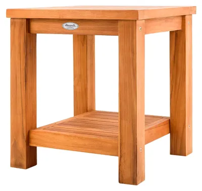 Produktbild von Beistelltisch für den Außenbereich aus Teakholz, wetterfester Gartentisch mit zwei Ablagen, Teaktisch für Garten, Terrasse und Balkon, Farbe: Teak