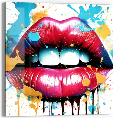 Produktbild von DEQOART Glasbild Echtglas 30x30 cm 'Kuss im Farbenrausch' Wandbild Bild modern Deko