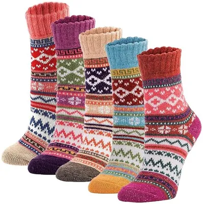 Obrázok produktu pre Zimné ponožky pre dámy – 5 párov – veľkosť 35–40 – Teplé, hrubé domáce ponožky – Vianočné ponožky – Pohodlné, teplé ponožky – Vzor – Štýl 2