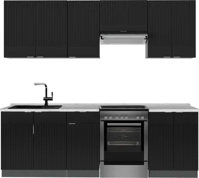 Produktbild von Küchenschränke Vicco Fame-Line Schwarz gestreift/Anthrazit 240 cm , AP Marmor, Model 51012