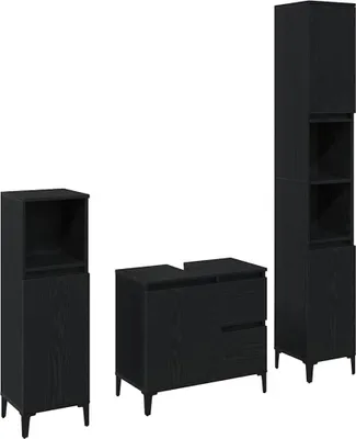Produktbild von vidaXL Badezimmermöbel-Set Wandmontiert 3 pcs Schwarz Eichen-Optik