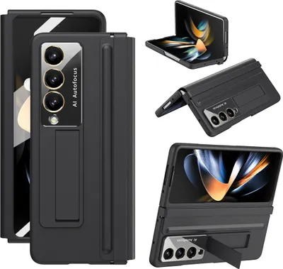 Produktbild von Schutzhülle für Samsung Galaxy Z Fold4 5G Ledertaschen mit Lederscharnier, Displayschutz, Ständer Schwarz
