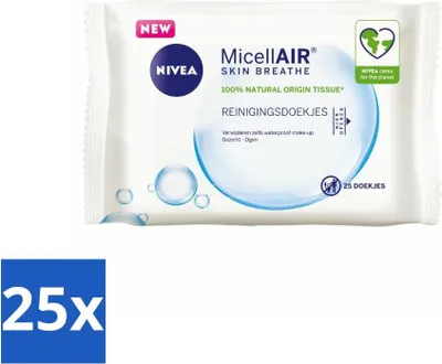 Immagine prodotto di NIVEA - Salviette detergenti - Salviette micellari 3 in 1 - Rimuovono il trucco waterproof - 25 salviette - Value pack - 25 pezzi