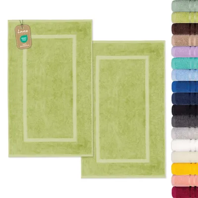 Zdjęcie produktu dla Zestaw 2 sztuk mat do łazienki Lavea®, 50x80 cm, dywanik łazienkowy z 100% bawełny, 800 g/m², bardzo chłonny, nadający się do prania, idealny do łazienki, pod prysznic lub toaletę – Elena – kolor: zielony