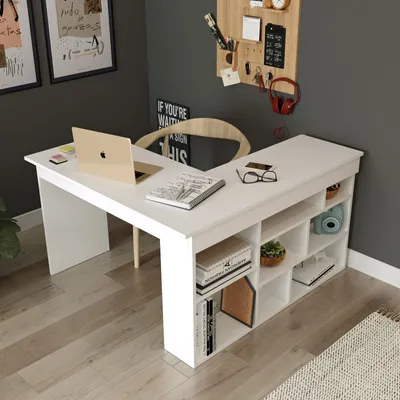Image de Skye Decor, Ct5-W, bureau, 100 % PANNEAUX DE SPANCE REVÊTUS DE MÉLAMINE, blanc, 129 x 120 x 72 cm