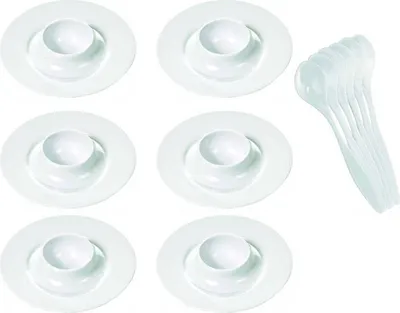 Produktbild von 6 Eierbecher Melamin + 6 Eierlöffel Kunststoff weiß