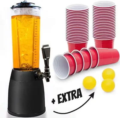 Produktbild von XXL Biertower Zapfanlage mit Kühlung 4L Getränkesäule inkl. 50 Becher & 2 Trinkspiele - Perfekter Party Getränkespender für alle Getränke