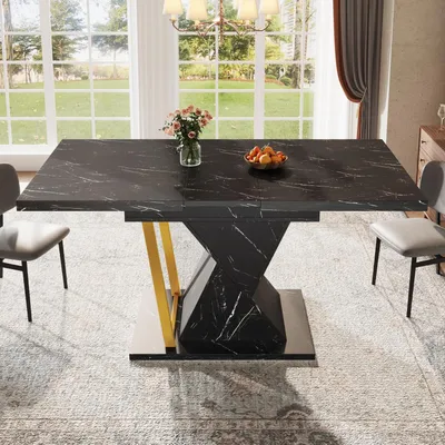 Immagine prodotto di Tavolo da pranzo estendibile, effetto marmo, nero, 110-140 x 80 x 76 cm, in MDF