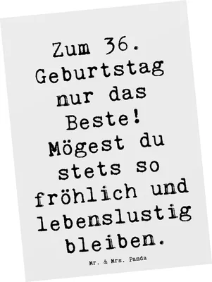 Produktbild von Mr. & Mrs. Panda Postkarte Spruch 36. Geburtstag - Weiß - Geschenk, Glückwunsch, Feiern, unvergesslich, Familie, Postkarten, einzigartig, Grußkarte, Happy Birthday