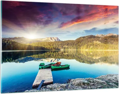 Produktbild von Bilder auf glas - See Berge Wasser - 120x80cm - Glasbilder - Wandbilder - Kunstdruck - zum Aufhängen bereit - Wanddekoration aus Glas - Glas Bilder - Wandbild auf Glas - Einteilig - GAA120x80-3595