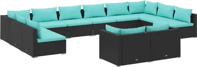 Produktbild von vidaXL 12-tlg. Garten-Lounge-Set mit Kissen Schwarz Poly Rattan