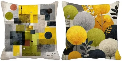 Image de Ensemble de 2 housses de coussin de couleur moutarde, dimensions 75 x 75 cm