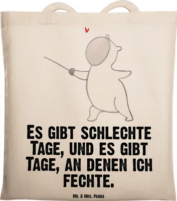 Produktbild von Mr. & Mrs. Panda Tote Bag Panda Fechten - Transparent - Geschenk, Shopping Tasche, Fecht Verein, canvas, Stoffbeutel, Laptoptasche, Club, Fechter Bund