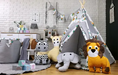 Produktbild von Tipi Teepee Spielzelt zelt Kinderzelt Wigwam Zelt Tiere Set für Kinder Jungle 7 Elemente