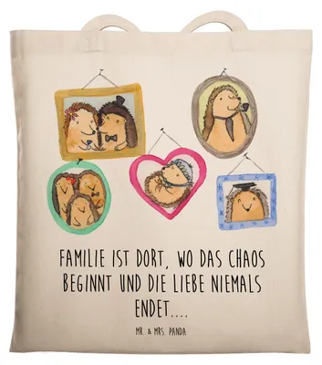 Produktbild von Mr. & Mrs. Panda Stoffbeutel Igel Familie - Transparent - Geschenk, tragbeutel, Muttertag, Liebe, Tasche, Bilder, Tote Bag, Laptoptasche, Shopping, canvas