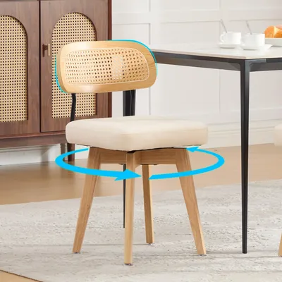 Productafbeelding van Eetkamerstoelen, set van 2, 360° draaibaar, gevlochten rugleuning, gestoffeerd, Mid-Century stijl, chenille