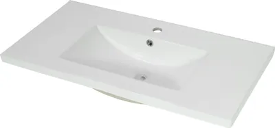Produktbild von Waschbecken MCW-D16, Waschtisch Handwaschbecken Möbelwaschtisch Badezimmer Bad, Keramik eckig weiß  92cm 30mm Kante
