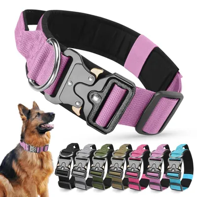 Produktbild von Taktisches Hundehalsband mit Griff, Verstellbar, Gepolstert, Metallschnalle, Lila, Größe L