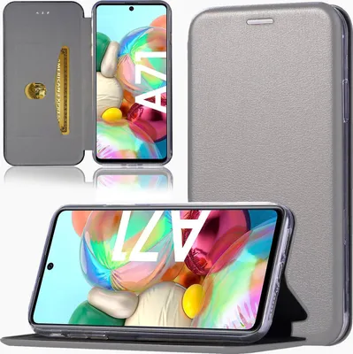 Produktbild von Handy Schutz Hülle für Samsung Galaxy A71 Handytasche mit Magnetdeckel Kartenfach und Standfunktion Klapphülle Grau