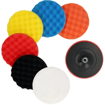 Imagen del producto de Juego de esponjas para pulido de 180 mm con rosca M14, que incluye un plato de pulido de 7 piezas
