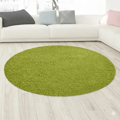 Produktbild von Moderner Hochflor Teppich in Moosgrün – stilvolles Design und angenehme Haptik Größe - 160 cm Rund