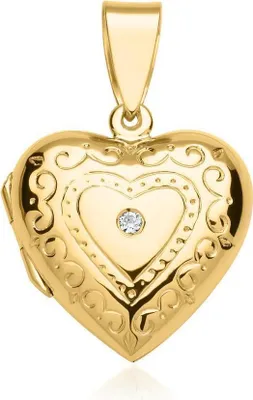 Produktbild von Anhänger Medaillon aus 925er Silber in Herzform mit Zirkonia, goldfarben